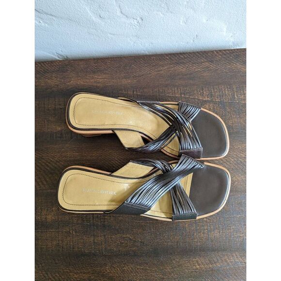 Banana Republic Brown Leather Block Heel Slip-on Sandals - Size 9.5 - Picture 5 of 9